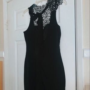 Black Lace Turtle Neck Cocktail Dress